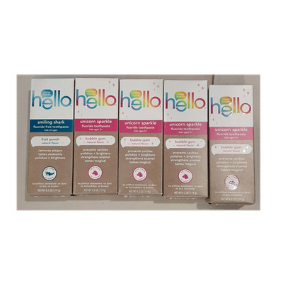 5 Count hello Unicorn Sparkle Bubble Gum Fluoride 4.2oz + Smiling Shark 