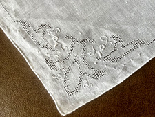Antique White Linen Handmade French Handkerchief