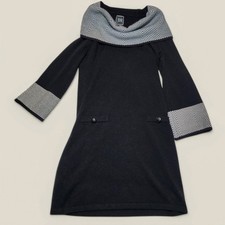 Jessica Howard Cowl Neck Sweater Dress Chevron Knit Black White Size S