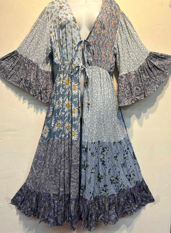 Nuevo con etiquetas HILOS SAGRADOS parche boho floral hippie rayón TOP CÁRDIGAN CHAQUETA PLUMERO XL Foto 3 de 4