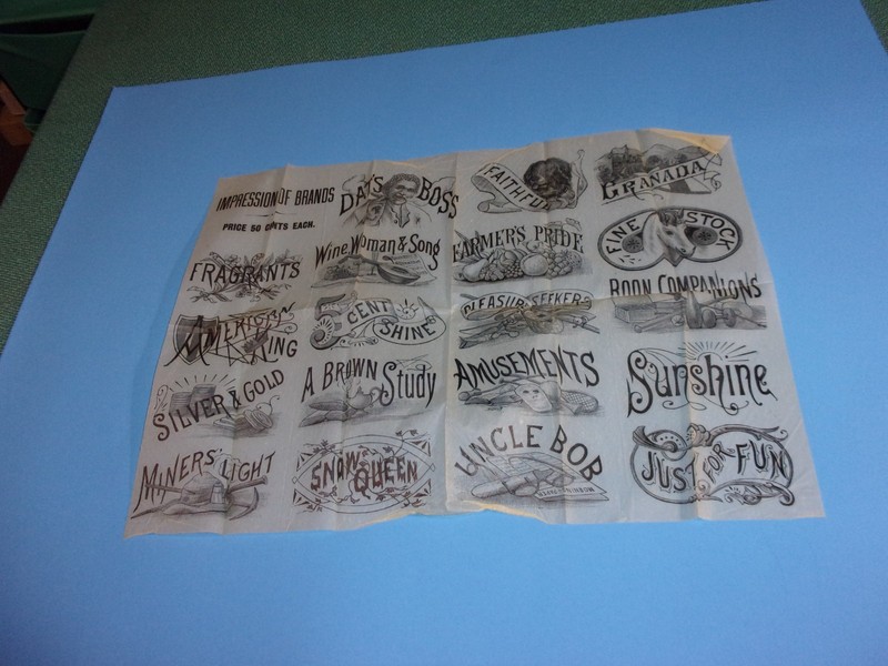 VINTAGE 1880s CIGAR LABELS BOXES TOP IMPRESSIONS OF BRANDS SHEET, ADVERTISING