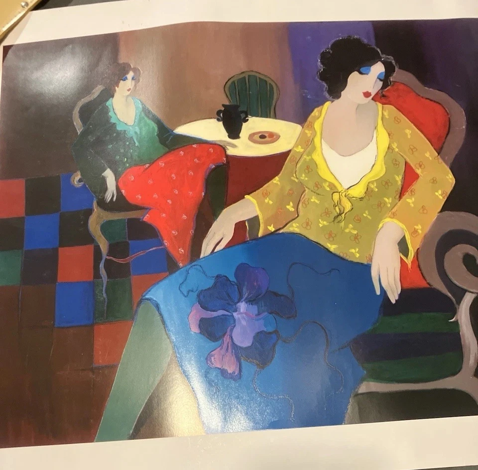 Pequeña mesa redonda Itzchak Tarkay #7 firmada serigrafía original en papel arte Foto 4 de 4