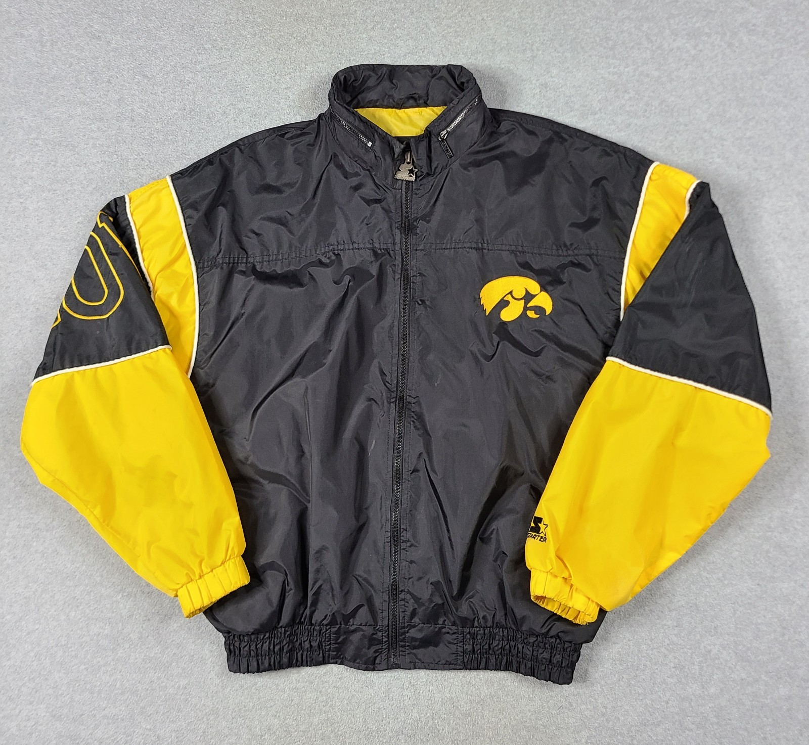 Vintage 90s Starter NCAA Iowa Hawkeyes Full Zip Windbreaker Jacket Size L