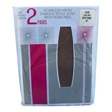 Vintage 2 Pair Seamless Mesh Famous Style Stockings Nude Heel Mist Tone 9 Nylon