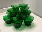 Vintage Anchor Hocking Forest Green Sandwich Pattern Berry Bowls Set Of 12