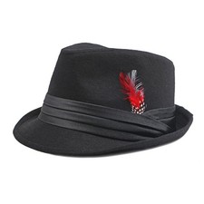 Felt Fedora with Feather for Men Women Short Brim Panama Jazz Hat Vintage Man...