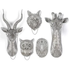 5 Pack Silver Animal Head Wall Decor Modern Home Decor Resin Animal Sculpture...