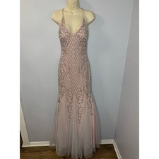 Xscape Beaded Lattice Mermaid Dress with Crisscross Back Pale Pink Prom Womens 4