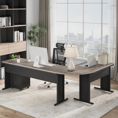 83'' L-Shaped Executive Desk, Reversible Modern Office Desk with File Cabinet