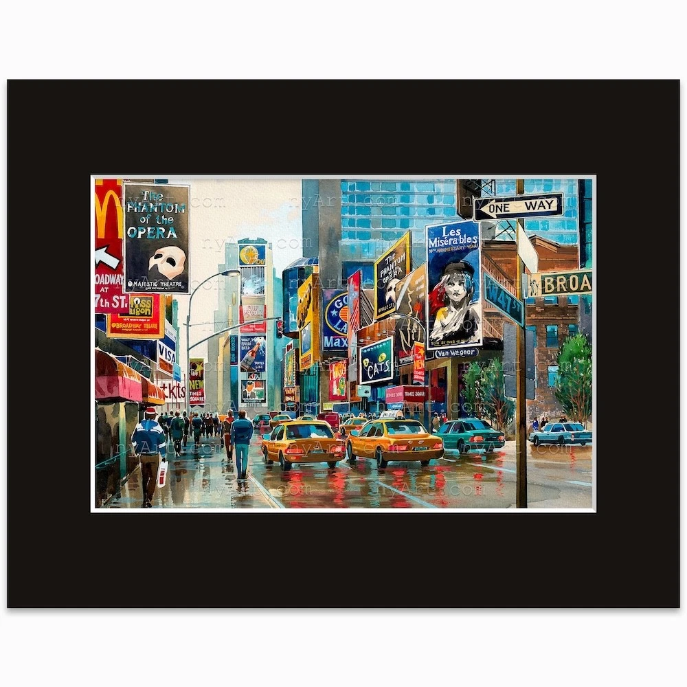 Times Square Broadway Scene Watercolor Print by Roustam Nour | NYC Wall Art
