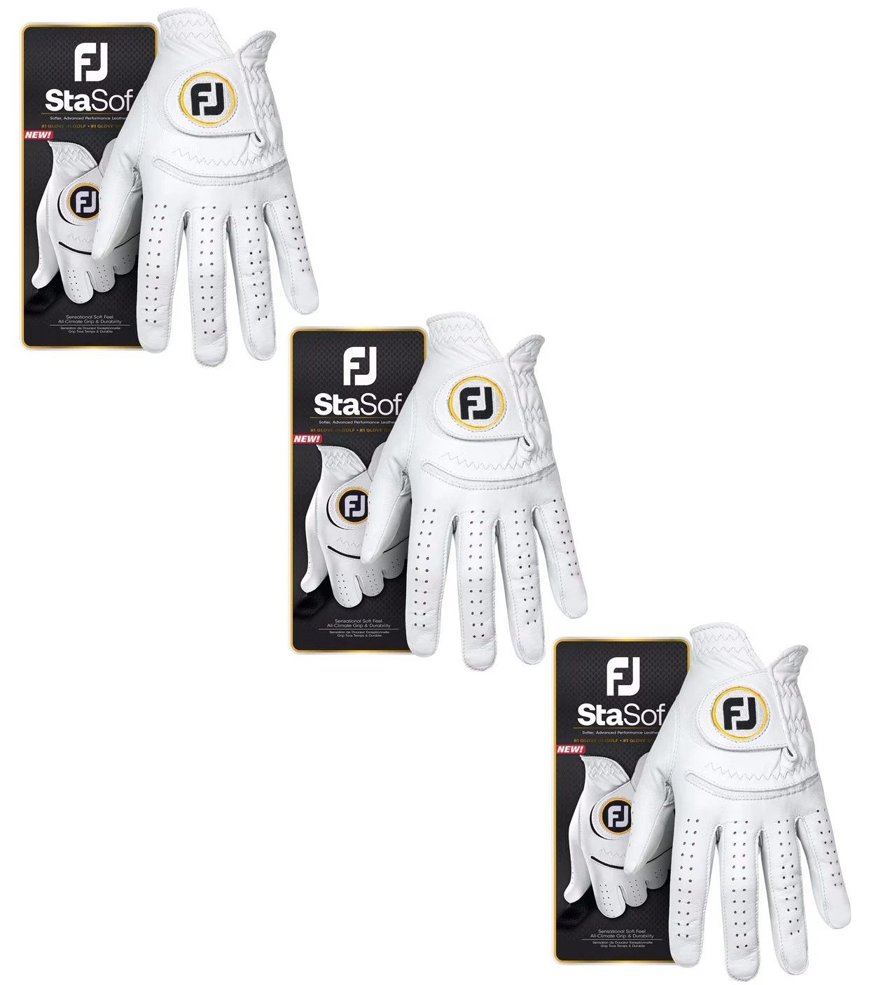 Footjoy StaSof Mens Leather Golf Glove (3 Pack) - New