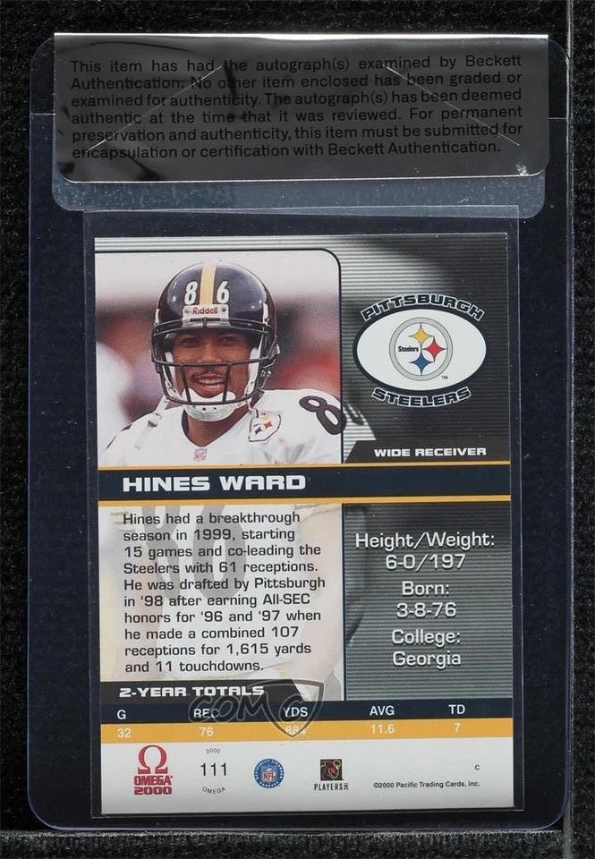 BAS 2000 Pacific Omega Hines Ward #111 Seal of Authenticity Auto - Image 2 of 2