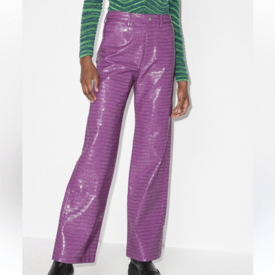 New ROTATE Birger Christiansen Purple Croc Vegan Leather Pants Size 0 FR 34