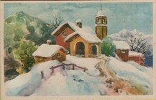 55523c vecchia cartolina artistica natale neve retro bianco danneggiato