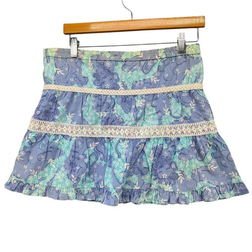 Vtg Lilly Pulitzer Skirt Girls Blue Green Lace Trim Drawstring Size 12 - Picture 2 of 9