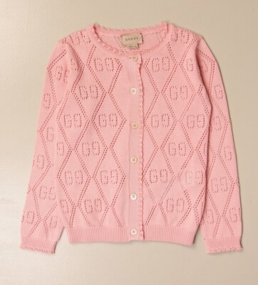 GUCCI Cardigan Pink Cotton GG Knit Sz 36 Baby Girl