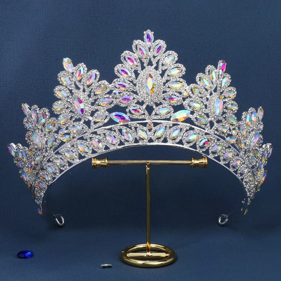Halbkreis Brautkrone Luxus AB Strass Hochzeit Königin Prinzessin Tiara Party - Bild 4 von 4