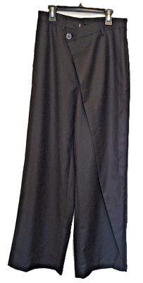 asymmetrical layer button wide leg dress pants Asymmetrical Contrast Waistband Wide Leg Dress Pants