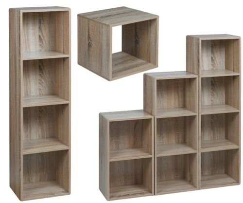 2/3/4 Tier Cube Bookcase Antique Oak Wooden Shelves Storage Unit Open Shelf Rack - Picture 1 of 6