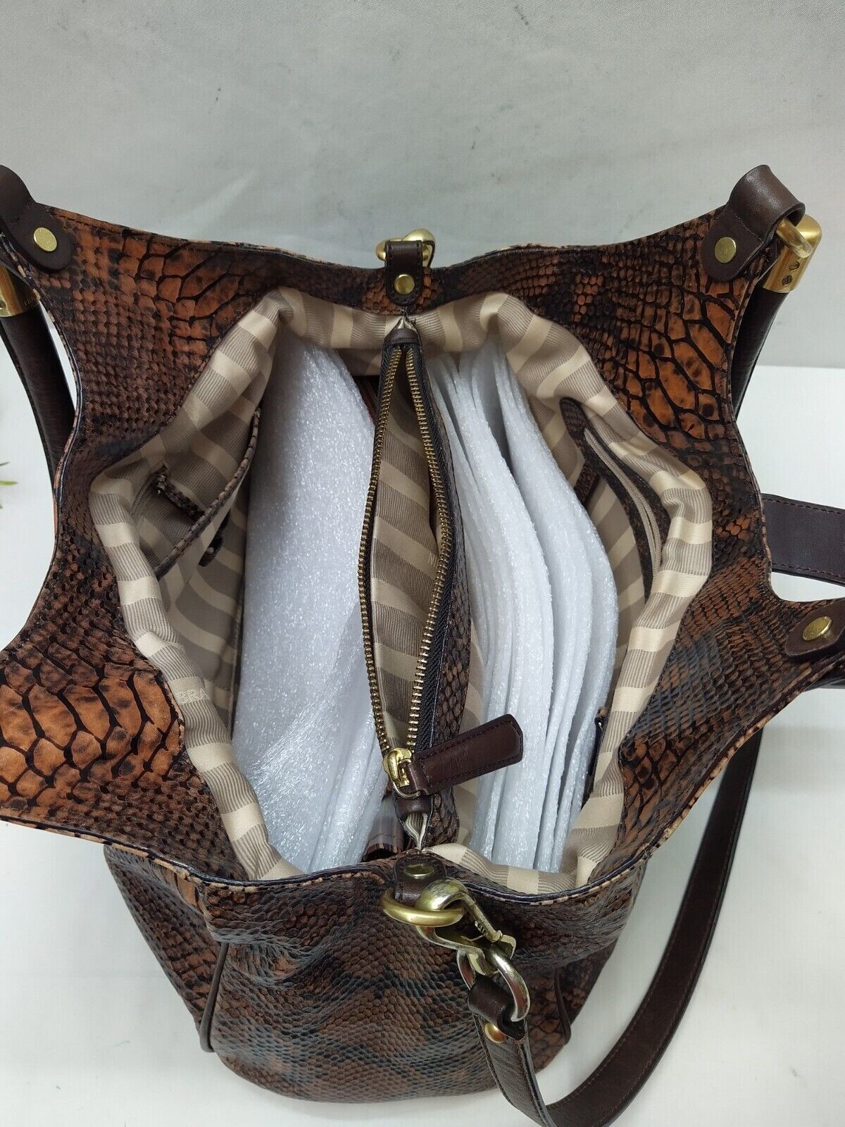 Brahmin Elisa Tortoise Brown Leather Python Embos… - image 13