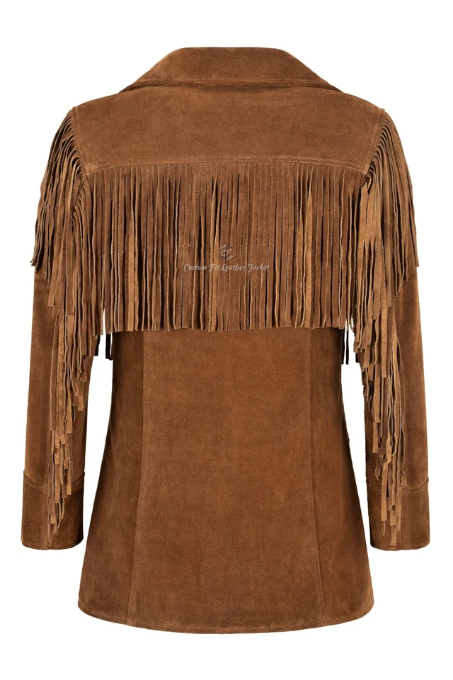 Women Western Fringes Leather Jacket Tan Classic Fringe Real Suede Jacket 5937 - Image 3 of 4