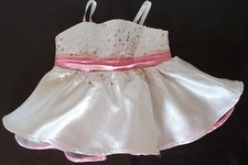 Build-A-Bear BABW White  Pink Sequin Tulle Dress Costume - EUC