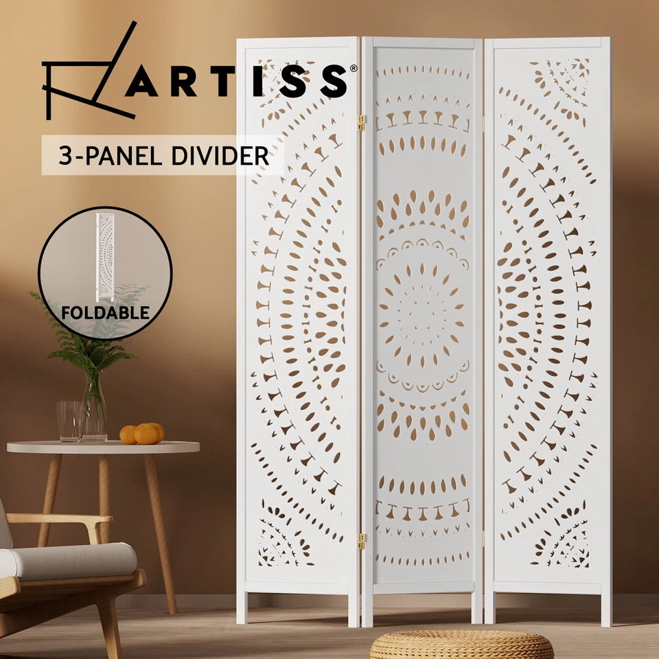 Artiss 3 Panel Room Divider Screen Partition Privacy Foldable Stand Circle White