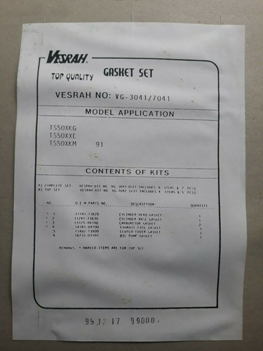 Vesrah Japón Kit Juntas Extremo Superior para Suzuki TS50 X Xk 84-94 VG-7041 - Imagen 2 de 2