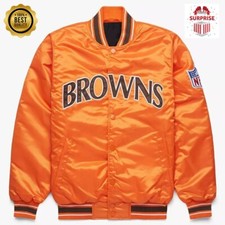 Men's Browns Orange Color Satin Baseball Varsity Bomber Embroidery logos Jackets