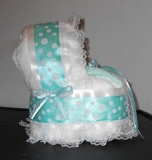 Mint Green White Diaper Cake Bassinet Baby Shower Gift Centerpiece