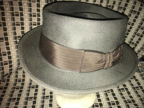 VTG 40S 50S MENS 7 GRAY WOOL FUR FELT 