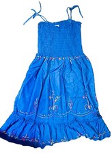 Vintage Cabali Mini Summer Dress Blue Boho
