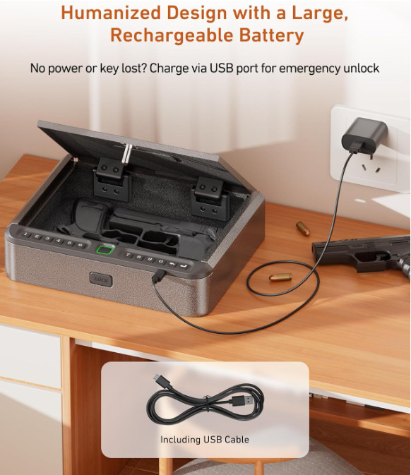 Biometric Handgun Safe – 4-Way Quick Access for Home/Nightstand