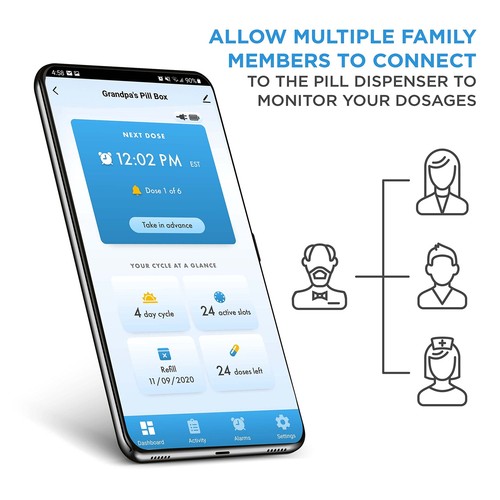Dispensador automático de píldoras LiveFine Smart WiFi 28 días con bloqueo y alarma, tapa esmerilada - Imagen 2 de 8