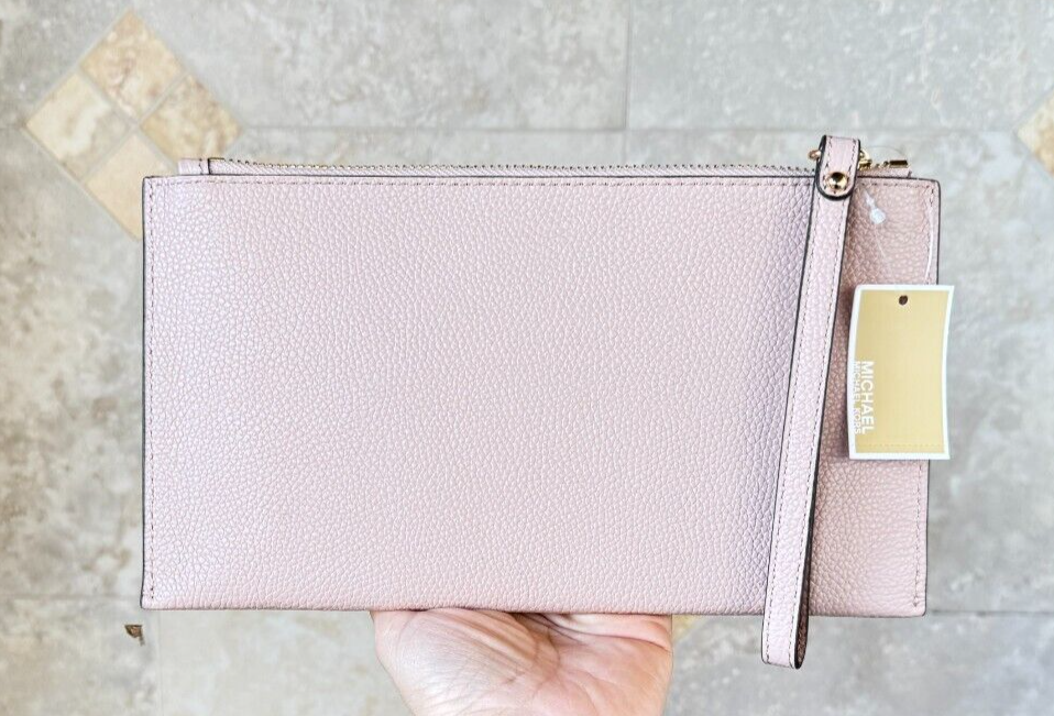MICHAEL KORS JET SET ITEM LARGE ZIP CLUTCH LEATHER WRISTLET BLUSH