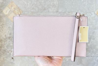 MICHAEL KORS JET SET ITEM LARGE ZIP CLUTCH LEATHER WRISTLET BLUSH