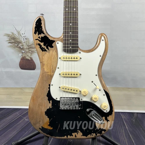 Aged Custom Black one heavy relics electric guitar 6 Strings rosewood fretboard
