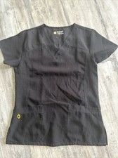 Four-Stretch Womens Size S, V-Shape Black Scrub Top With 2 Pockets  Pen Holder
