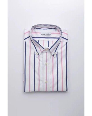 Robert Friedman  Striped Oxford Shirt WhitePinkBlue  -  Shirts -Size XL