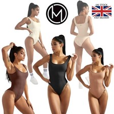 MOOSLOVER Ribbed Tummy Control Solid Color Sleeveless Seamless Bodysuit UK