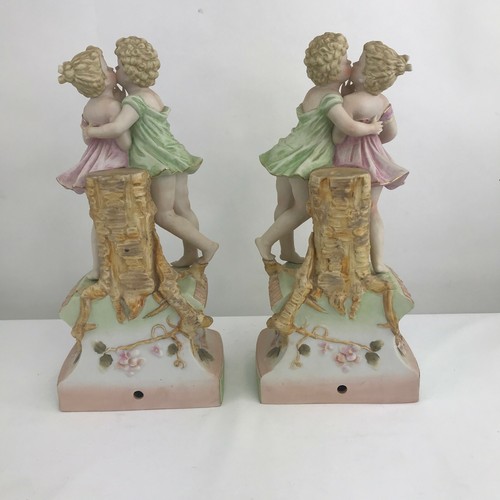 MEISSEN STYLE ARNART CREATION 14” GIRLS KISSING PORCELAIN LAMP BASES SET OF 2 - Picture 6 of 12