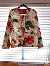 Chico's Women's Jacket Sequin Shimmer Floral Giovanna Zip Optic Size 3