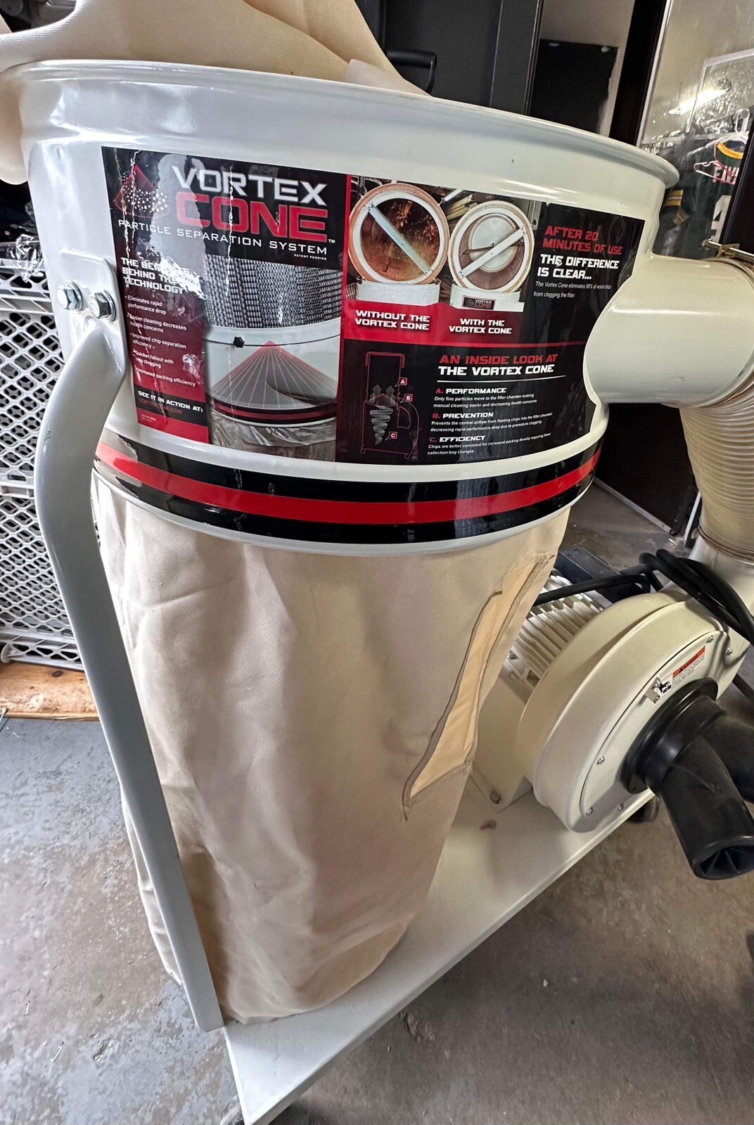 JET DC1200VXBK3 Vortex Cone Dust Collector, 30Micron Bag Filter