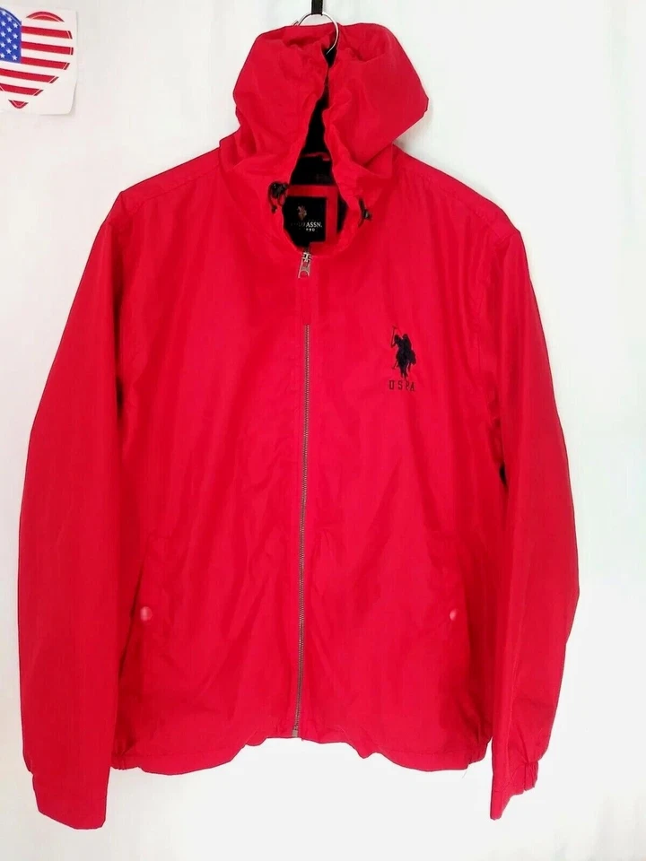 Chaqueta de lluvia cortavientos para mujer Polo Assn talla L color rojo bolsillos EE. UU. Foto 2 de 4