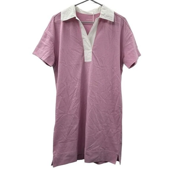 VETEMENTS Mini Abito Polo Everlane The Cotone Organico Rosa e Bianco Taglia S NUOVO