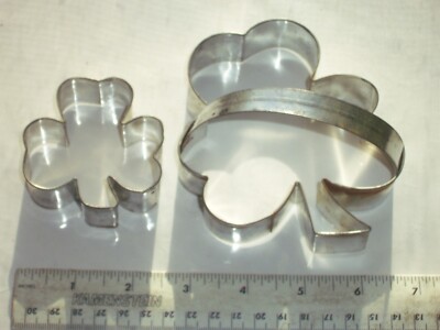 2 vintage large & small size metal shamrock shape 3 leaf clover cookie cutters
