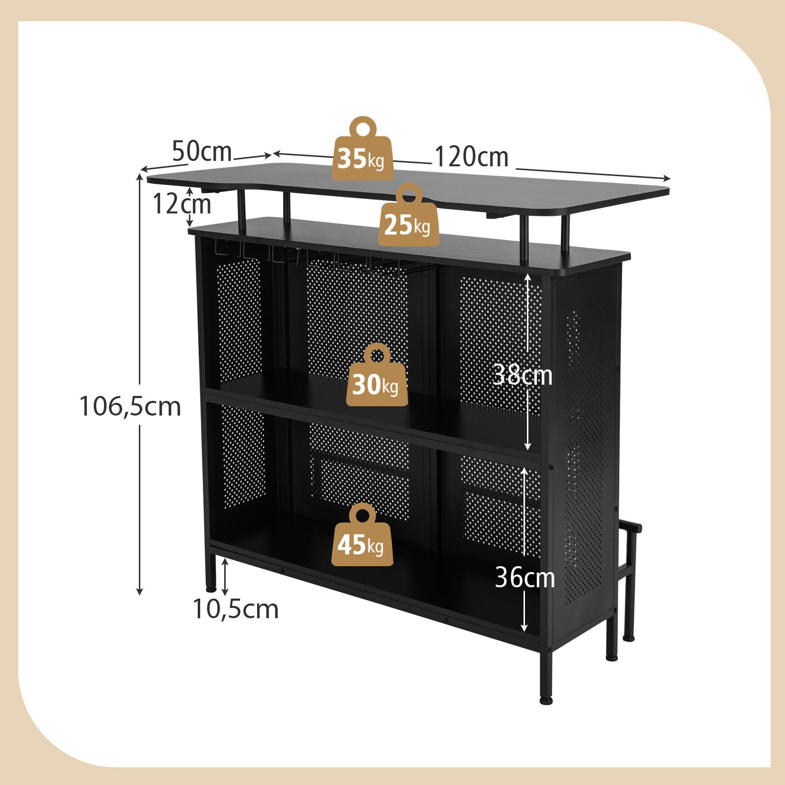 Bartisch Küche Küchentheke mit Stauraum Fußstütze Theke Bar 120 cm