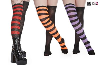 Banned Frances Overknee Socken gestreift halb halb gestrickt Gothic Halloween