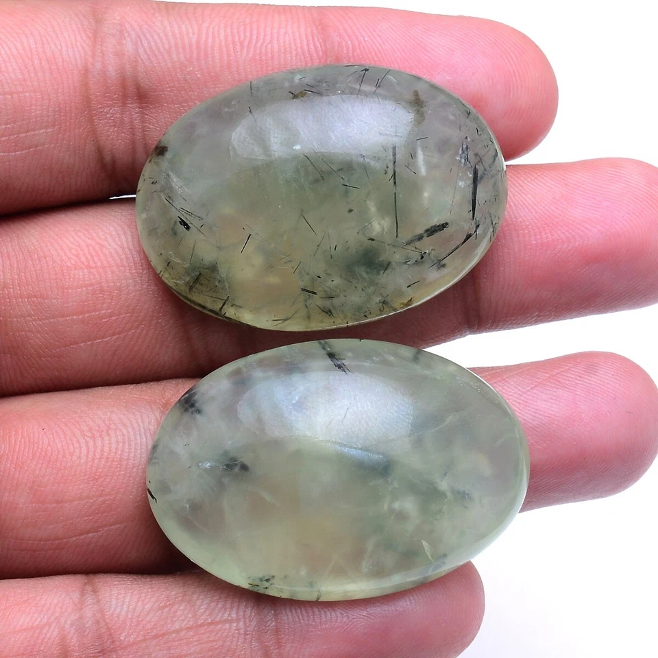 2 Stück Natürlich Prehnit Schwarz Nadeln Oval Unbehandelt Groß Edelsteine Menge - Bild 4 von 4