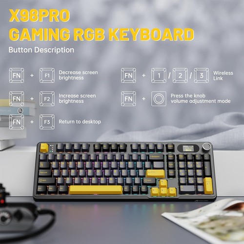 ATTACK SHARK X98PRO Wireless Mechanical Keyboard, 2.4GHz/USB-C/BT5.0 Gasket - Picture 35 of 45